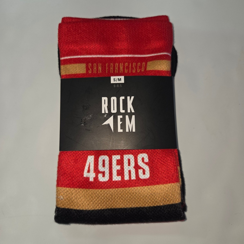 Rock Em‎ Socks San Francisco 49ers Mens S/M Red Gold Crew Socks NFL Fan Gear New